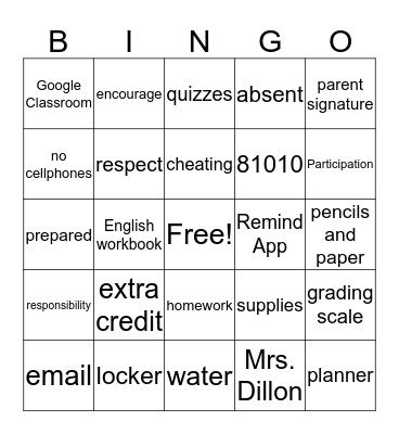 Syllabus Bingo Card