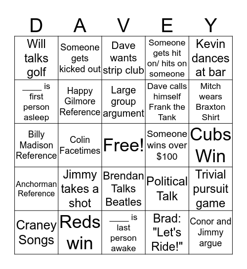 David Bachelor Bingo Card