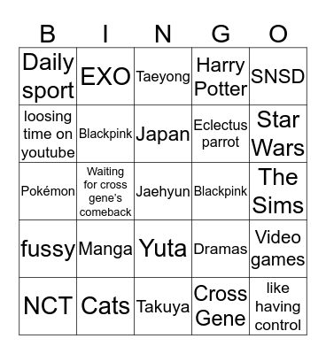Mae’s Bingo Board Bingo Card