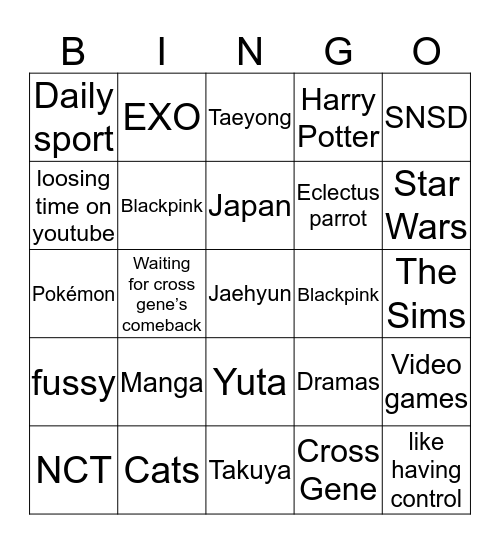 Mae’s Bingo Board Bingo Card