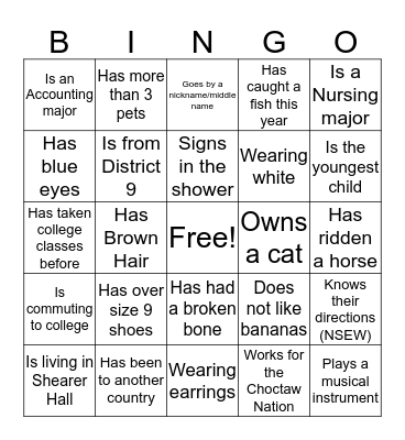 Camp Chahta Bingo Card