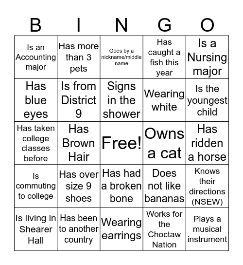 Camp Chahta Bingo Card