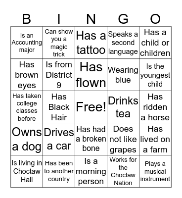 Camp Chahta Bingo Card