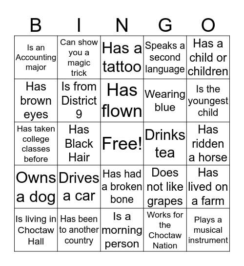 Camp Chahta Bingo Card