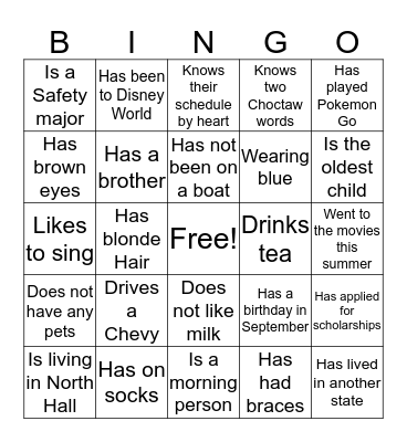 Camp Chahta Bingo Card