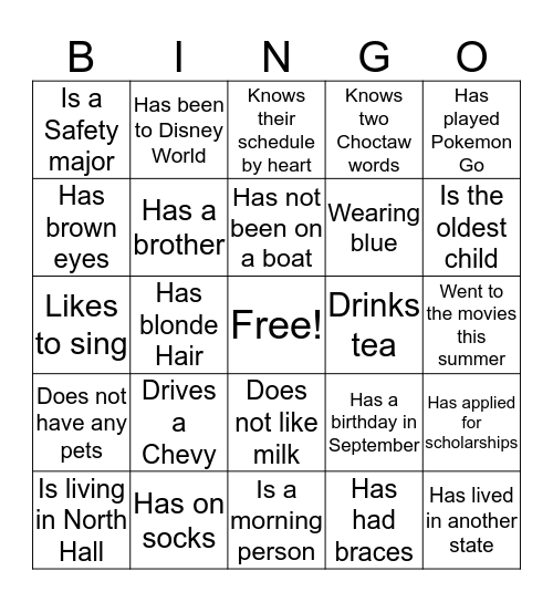 Camp Chahta Bingo Card