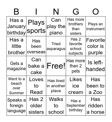 Person BINGO Card