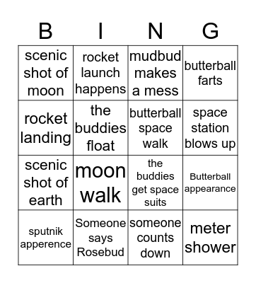 Space Buddies Bingo Card