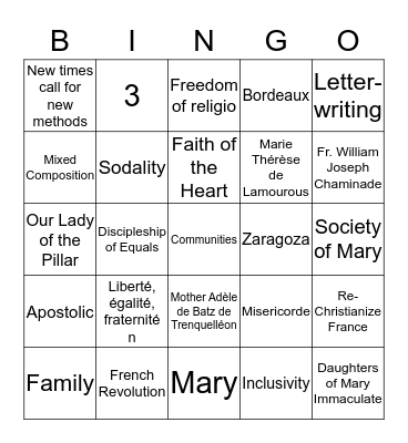 Marianist Bingo Card