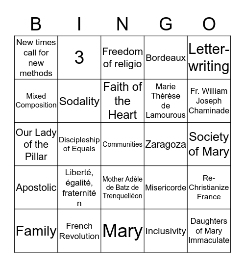 Marianist Bingo Card