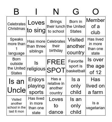 Diversity Bingo  Bingo Card