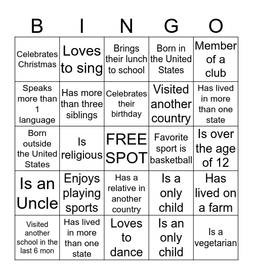 Diversity Bingo  Bingo Card
