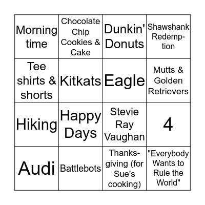 Brian's Favorites! Bingo Card
