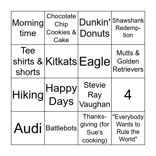 Brian's Favorites! Bingo Card