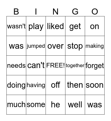 Level I Bingo Card