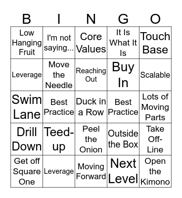 Yeston's Business Lingo Bingo Card