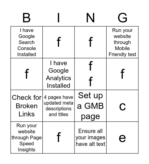 Untitled Bingo Card