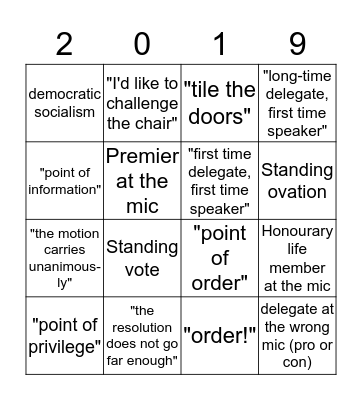 BC NDP Convention Bingo Card