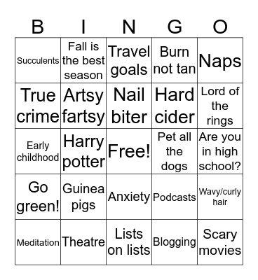 Kailey Cline bingo Card