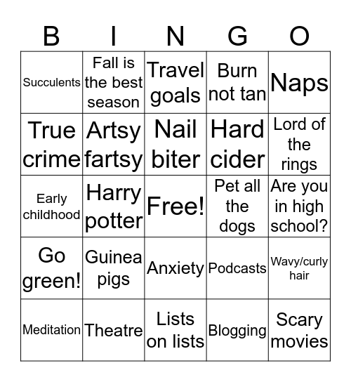 Kailey Cline bingo Card