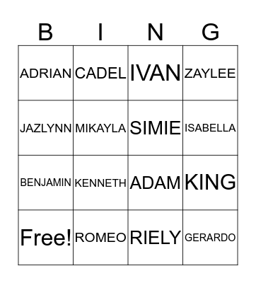 WHATS YOUR NAME  Bingo Card