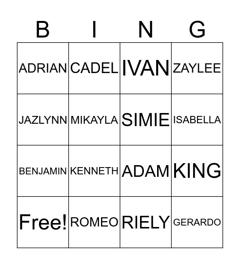 WHATS YOUR NAME  Bingo Card