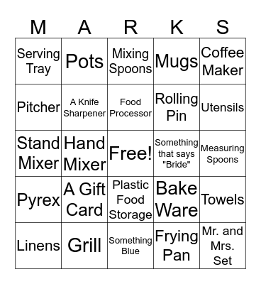 Amanda's Bridal Shower  Bingo Card