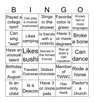 FIND SOMEONE WHO...  Bingo Card