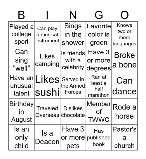 FIND SOMEONE WHO...  Bingo Card