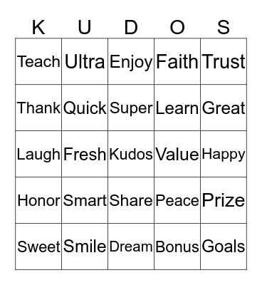 KUDOS Bingo Card