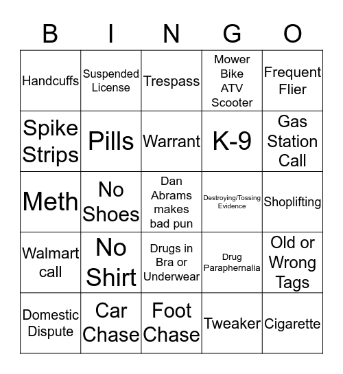 Live PD Bingo Card