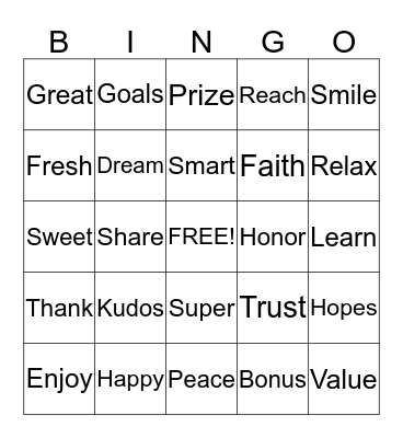 Postivity Bingo Card