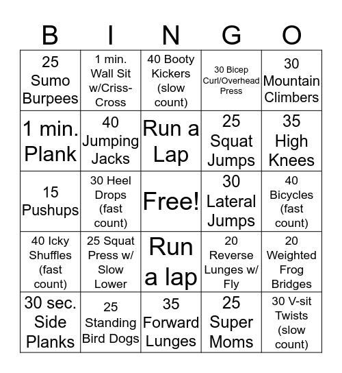 Body Back BINGO! Bingo Card