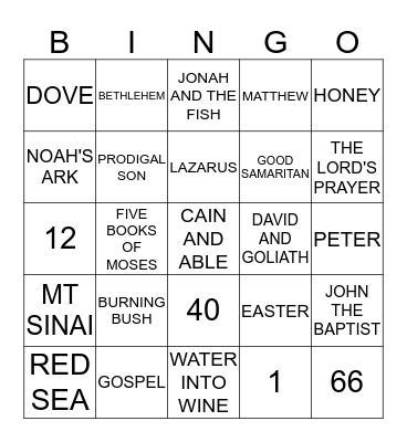 BIBLE BINGO Card