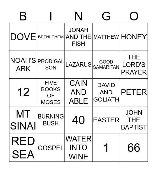 BIBLE BINGO Card