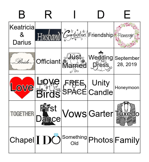 Bridal BINGO Card