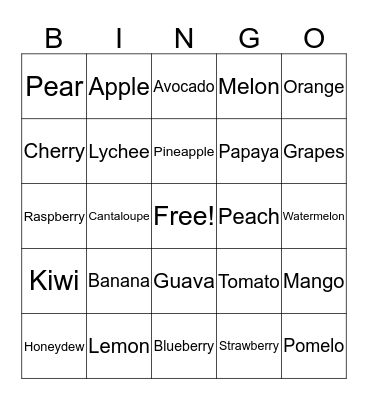 Different kind of fruits Bingo Card