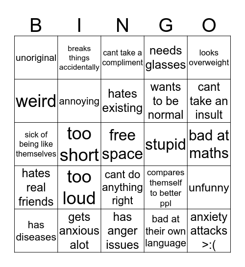 bingo but i hate my life Bingo Card