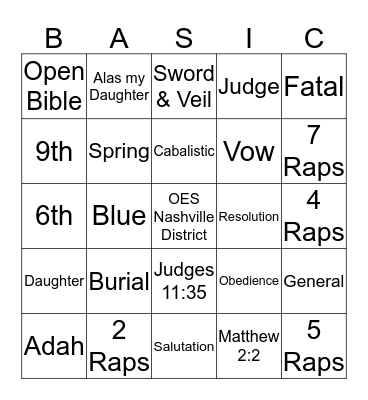 Back to the Basics Bingo Card