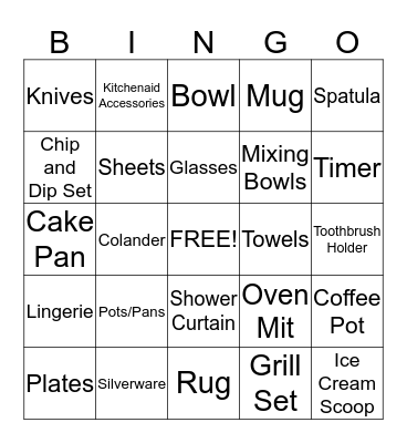 Bridal Bingo Card