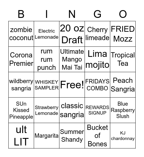 FRiDAYS Bingo Card