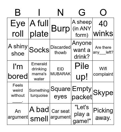 Eid Day Bingo Card