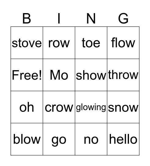 Long O Bingo Card