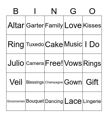 Bridal Shower Bingo Card