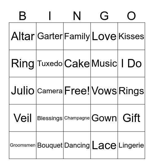 Bridal Shower Bingo Card