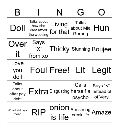 BEGG SAYS BINGO Card