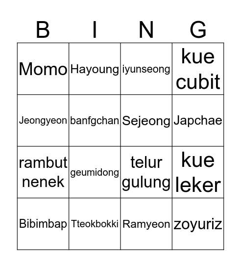 Bingonya Geumi Bingo Card
