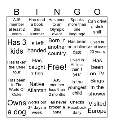 GET TO KNOW YOU BINGO Card