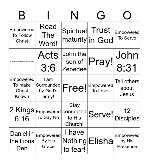 Empowered To Do Bingo Card