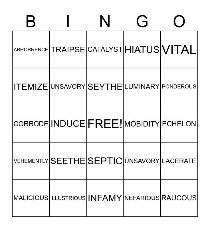 The Book Thief 1-81 Bingo Card